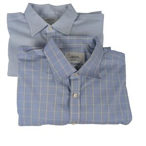 Charles Tyrwhitt Mens Dress Shirt 2pk lot Blue Check Textured 18 35 Classic Fit